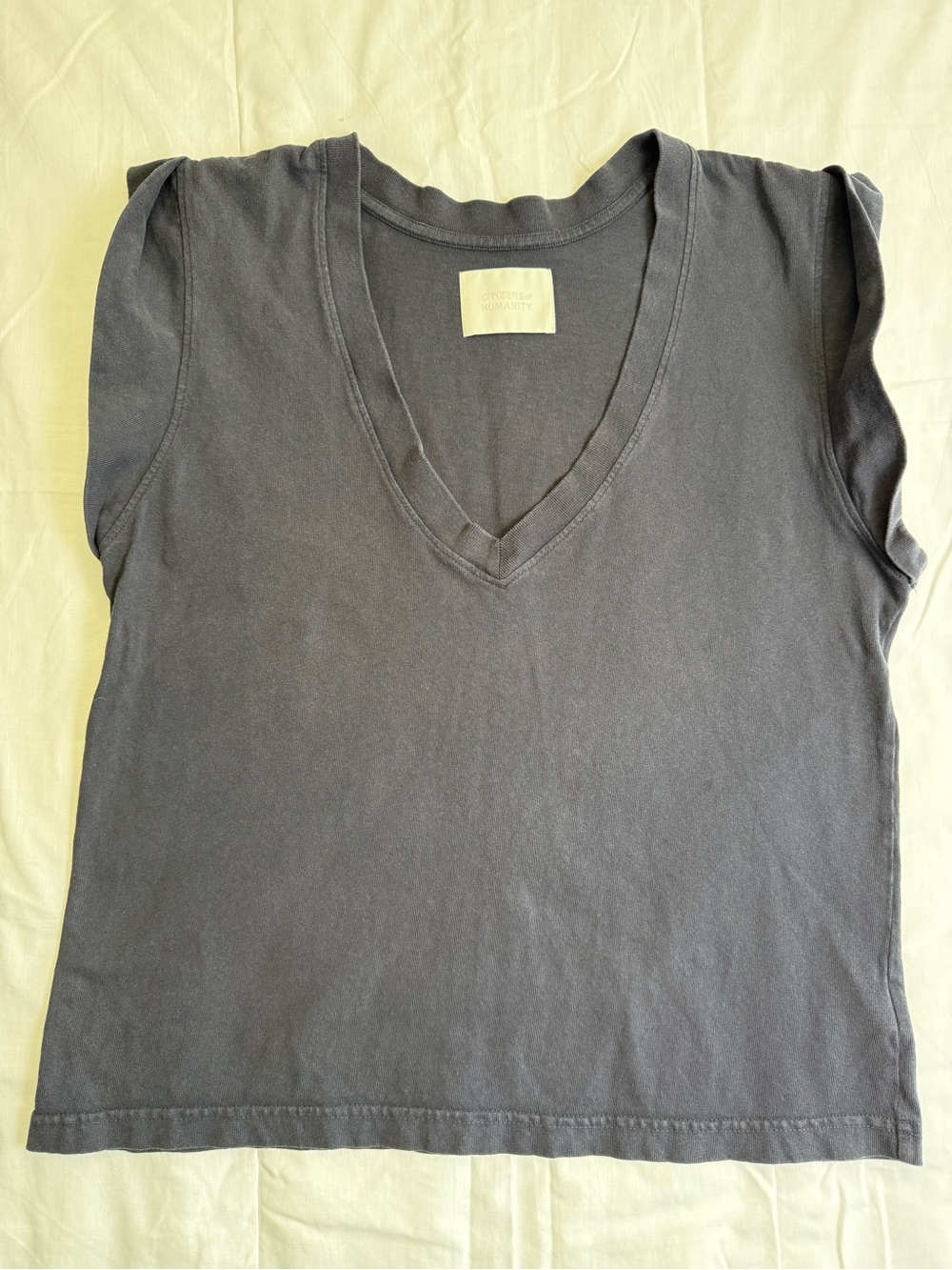 Citizens of Humanity Women's M Gray Solid V-Neck Sleeveless Cotton Knit Tank